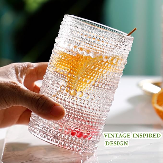 Vintage Drinking Glasses Set of 8, 12 oz Highball Glasses & 10 oz Cocktail Glasses Set, Kitchen Water Glasses Cup, Bar Tumbler Glassware Set for Beer, Juice, Cocktail, Whiskey, Milk