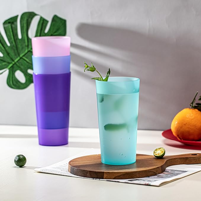 26-ounce Plastic Drinking Glasses Stackable Tumblers Water Cups Mixed Drinkware, set of 8 Coastal Color Reusable Shatter-resistant Dishwasher Safe