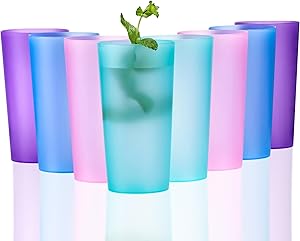 26-ounce Plastic Drinking Glasses Stackable Tumblers Water Cups Mixed Drinkware, set of 8 Coastal Color Reusable Shatter-resistant Dishwasher Safe