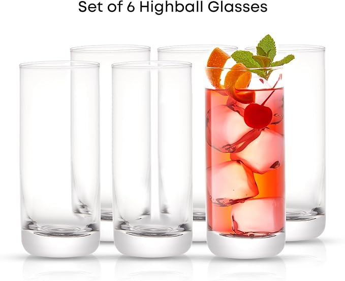 13oz Highball Glasses, 6pc Tall Glass Sets. Lead-Free Crystal Drinking Glasses. Water Glasses, Mojito Glass Cups, Bar Glassware, and Mixed Drink Cocktail Glass Set