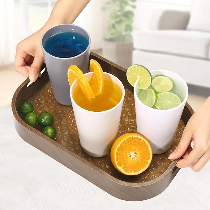 24 Pcs Unbreakable Plastic Cups Set, 20 oz Reusable Plastic Cups, Stackable Water Tumblers, Drinking Cup for Kitchen, Outdoor, BPA-free, Dishwasher Refrigerator and Microwave Safe (20 oz, 6 Colors)