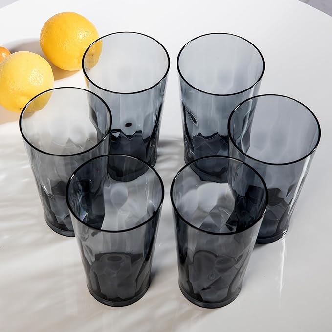 Unbreakable Plastic Drinking Glasses, Set of 6, Shatterproof Drinking Cups, Plastic glass cup,16 oz plastic Tumbler Cups,Dishwasher Safe (Grey)