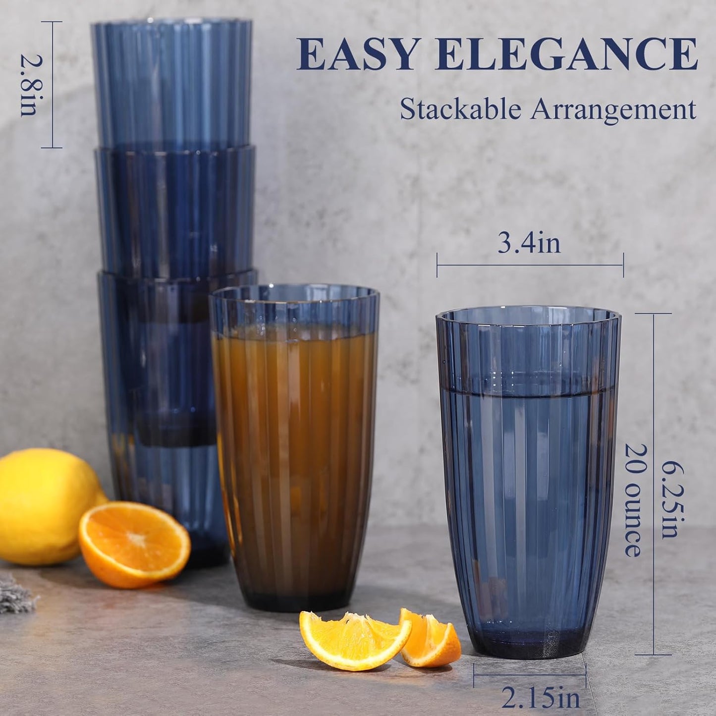Acrylic  Mixed Colors Highball Cups | Plastic Reusable Tumblers | 20oz (Set of 6) | Stackable | BPA-free Tumblers | Shatterproof | Top-rack Dishwasher Safe