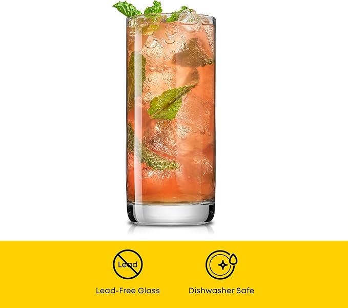 13oz Highball Glasses, 6pc Tall Glass Sets. Lead-Free Crystal Drinking Glasses. Water Glasses, Mojito Glass Cups, Bar Glassware, and Mixed Drink Cocktail Glass Set