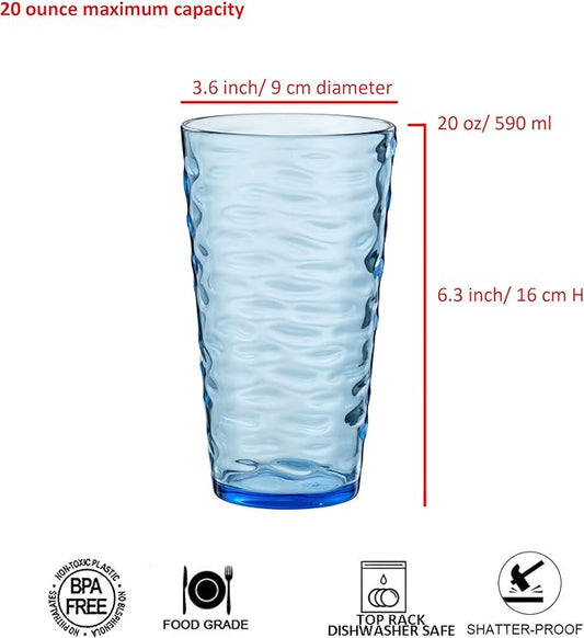 20-ounce Plastic Tumblers, Acrylic Drinking Glasses High-Balls, set of 6 Multicolor Reusable Plastic Cups, Stackable, BPA-Free, Shatter-Proof, Dishwasher-Safe