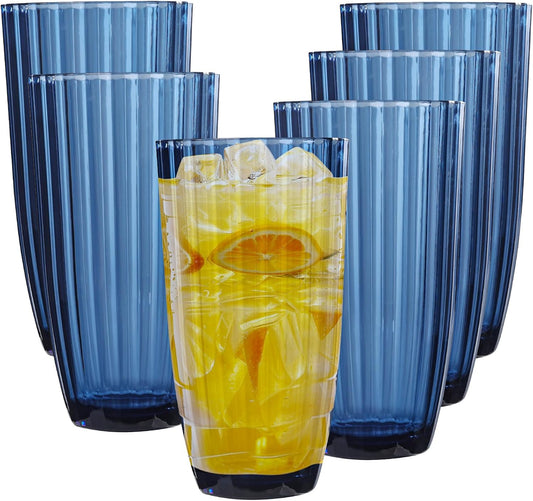 Acrylic  Mixed Colors Highball Cups | Plastic Reusable Tumblers | 20oz (Set of 6) | Stackable | BPA-free Tumblers | Shatterproof | Top-rack Dishwasher Safe