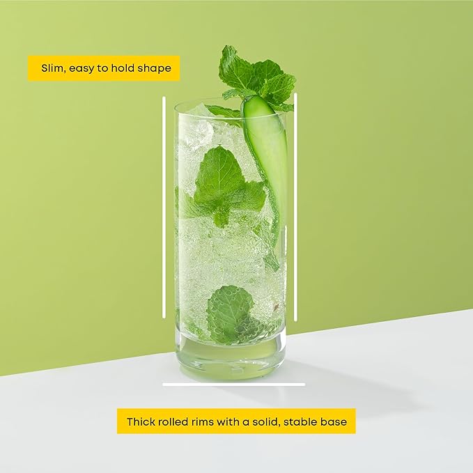 13oz Highball Glasses, 6pc Tall Glass Sets. Lead-Free Crystal Drinking Glasses. Water Glasses, Mojito Glass Cups, Bar Glassware, and Mixed Drink Cocktail Glass Set