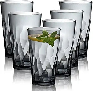Unbreakable Plastic Drinking Glasses, Set of 6, Shatterproof Drinking Cups, Plastic glass cup,16 oz plastic Tumbler Cups,Dishwasher Safe (Grey)