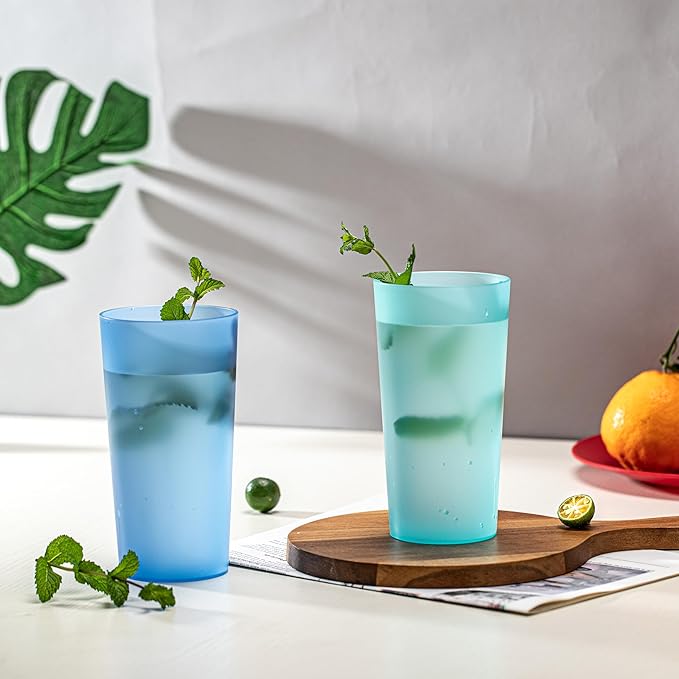 26-ounce Plastic Drinking Glasses Stackable Tumblers Water Cups Mixed Drinkware, set of 8 Coastal Color Reusable Shatter-resistant Dishwasher Safe