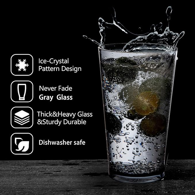 Unbreakable Plastic Drinking Glasses, Set of 6, Shatterproof Drinking Cups, Plastic glass cup,16 oz plastic Tumbler Cups,Dishwasher Safe (Grey)